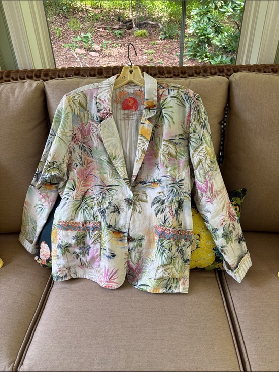 Johnny Was Jackets & Blazers - Johnny Was Tropical Print Linen-Blend